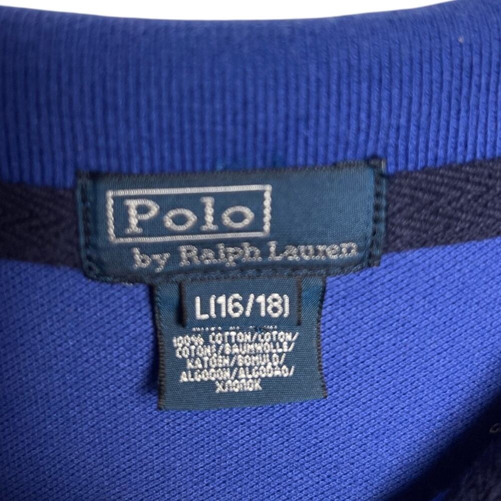 Polo Ralph Lauren Boy’s L (16/18) Colorblock Crest Polo Shirt Blue White Navy Lg - Picture 5 of 6